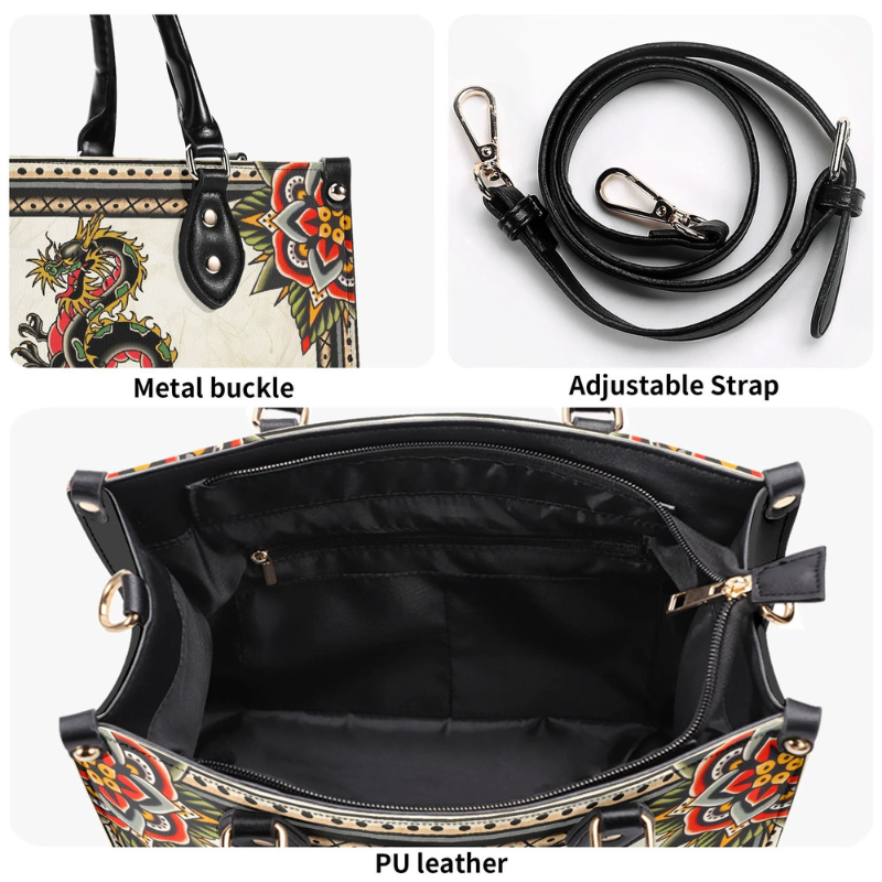 Retro Black Dragon Print Handbag Factory Direct Sales_12