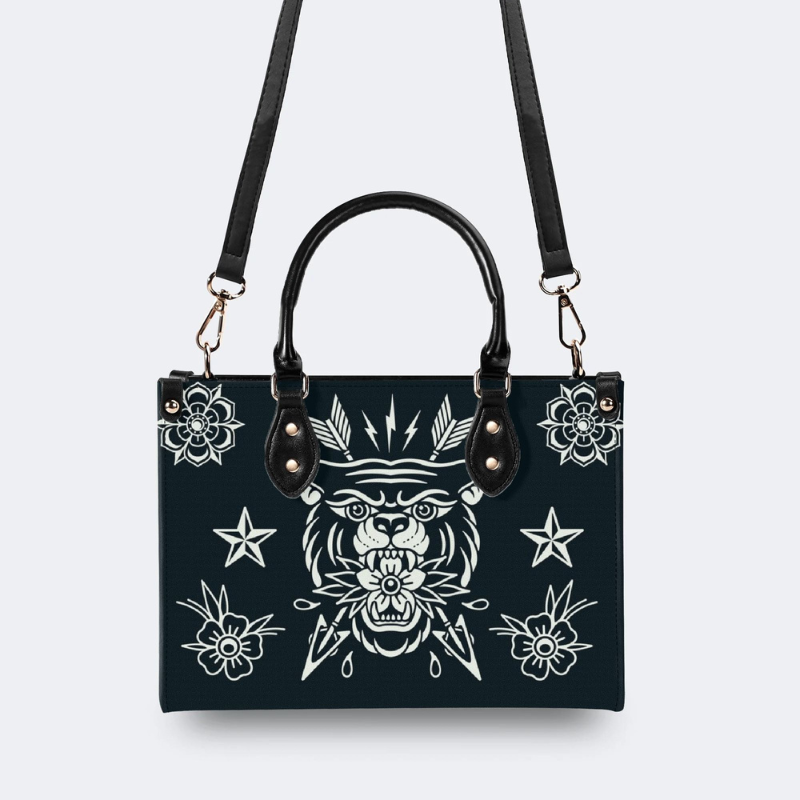 Retro Black Panther And Bow And Arrow Print Handbag_02