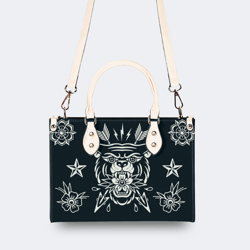 Retro Black Panther And Bow And Arrow Print Handbag_03
