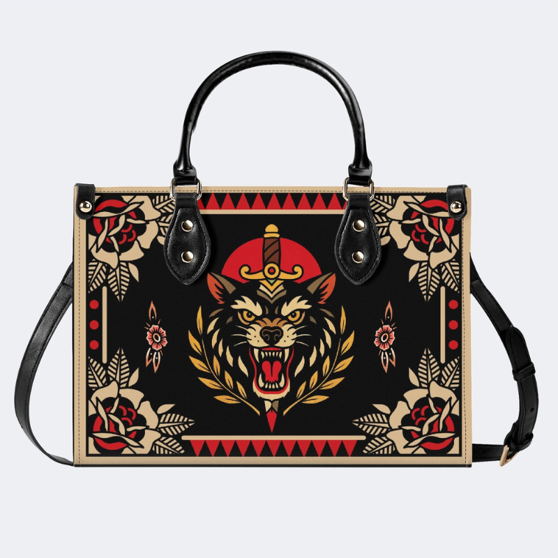 Retro Black Panther And Dagger Print Handbag