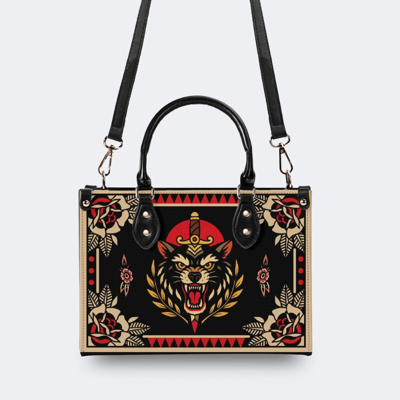 Retro Black Panther And Dagger Print Handbag_02