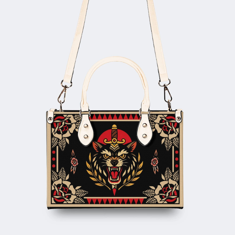 Retro Black Panther And Dagger Print Handbag_03