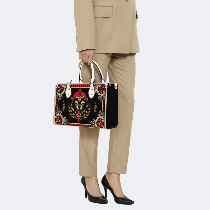 Retro Black Panther And Dagger Print Handbag_09