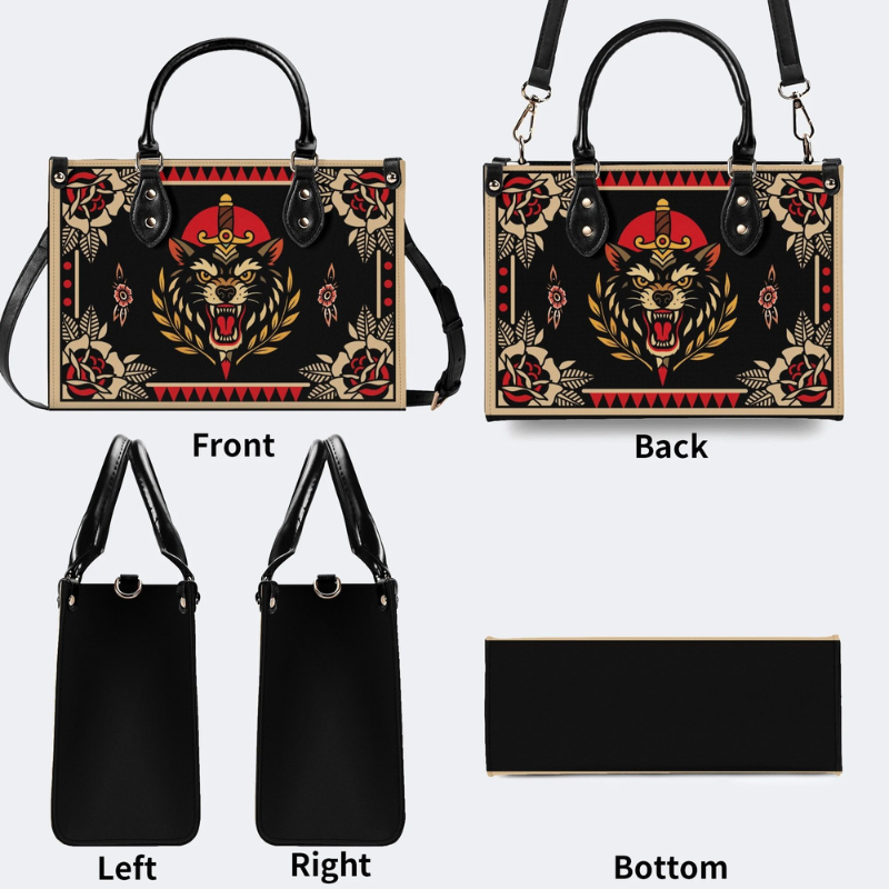 Retro Black Panther And Dagger Print Handbag_10