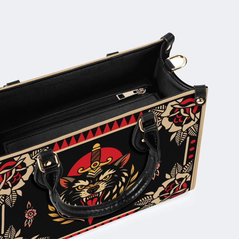 Retro Black Panther And Dagger Print Handbag_11