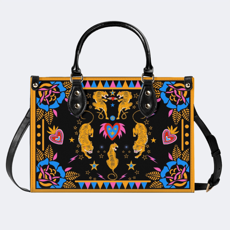 Retro Five Tigers Print Handbag Factory Direct Sales
