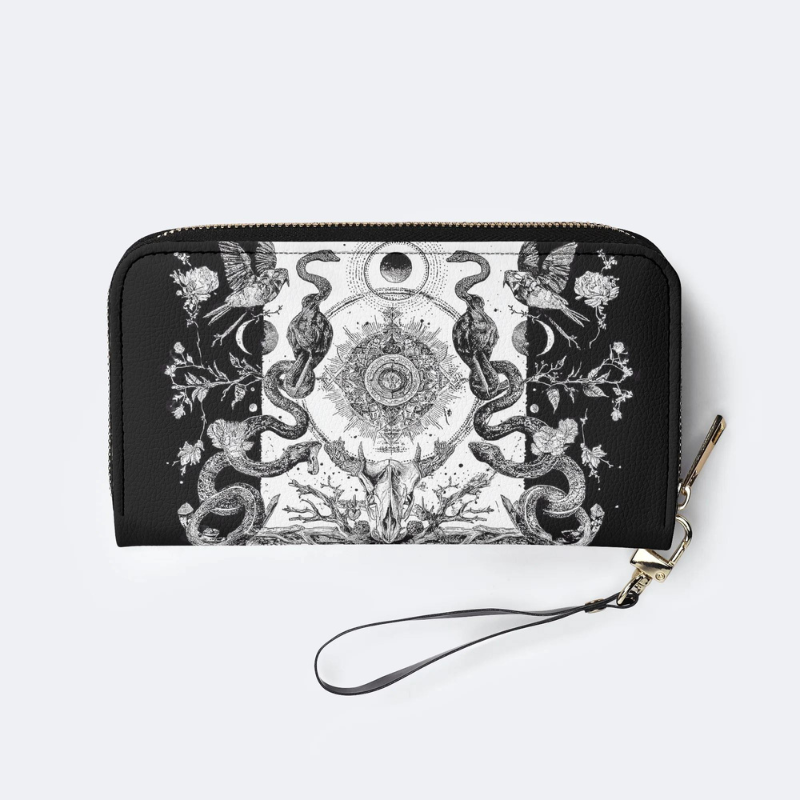 Retro Flora And Fauna And Sun Leather Wallet