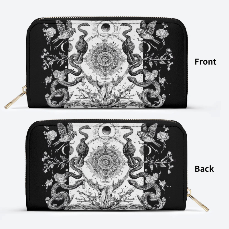 Retro Flora And Fauna And Sun Leather Wallet_01