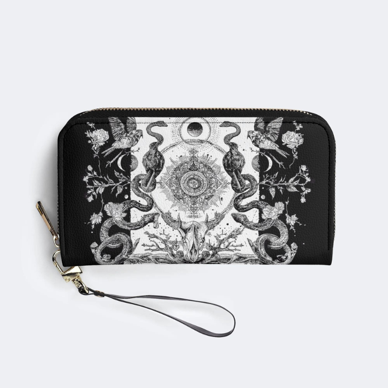 Retro Flora And Fauna And Sun Leather Wallet_02