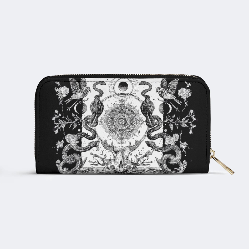 Retro Flora And Fauna And Sun Leather Wallet_03