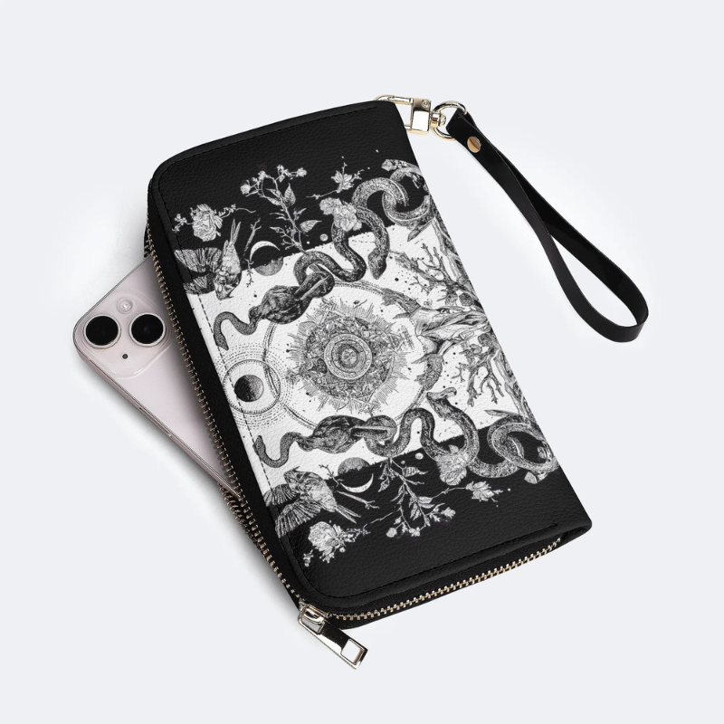 Retro Flora And Fauna And Sun Leather Wallet_04