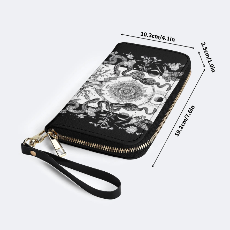 Retro Flora And Fauna And Sun Leather Wallet_06