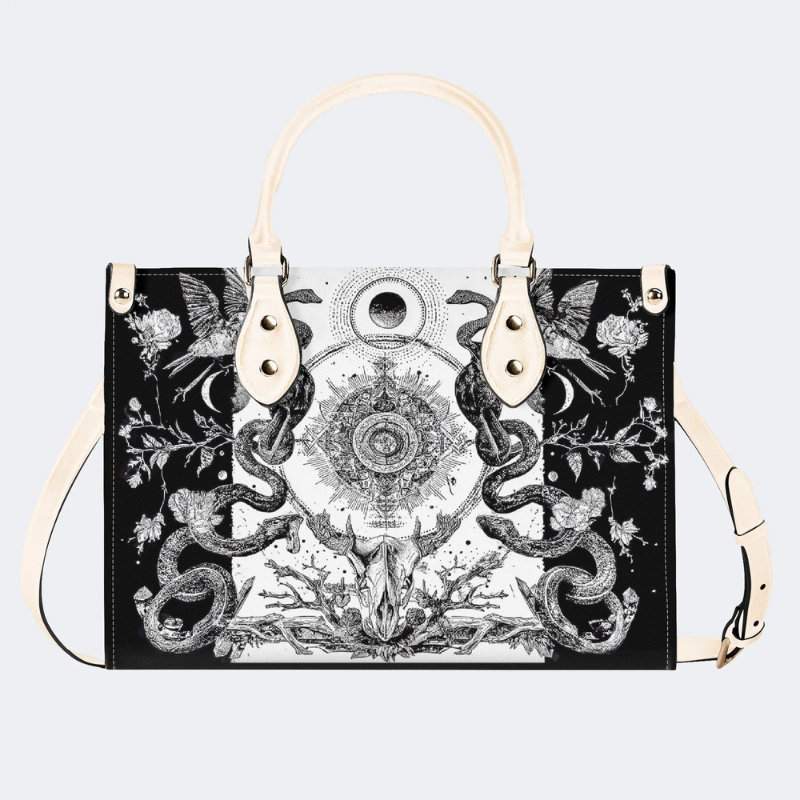Retro Flora And Fauna And Sun Print Handbag_01