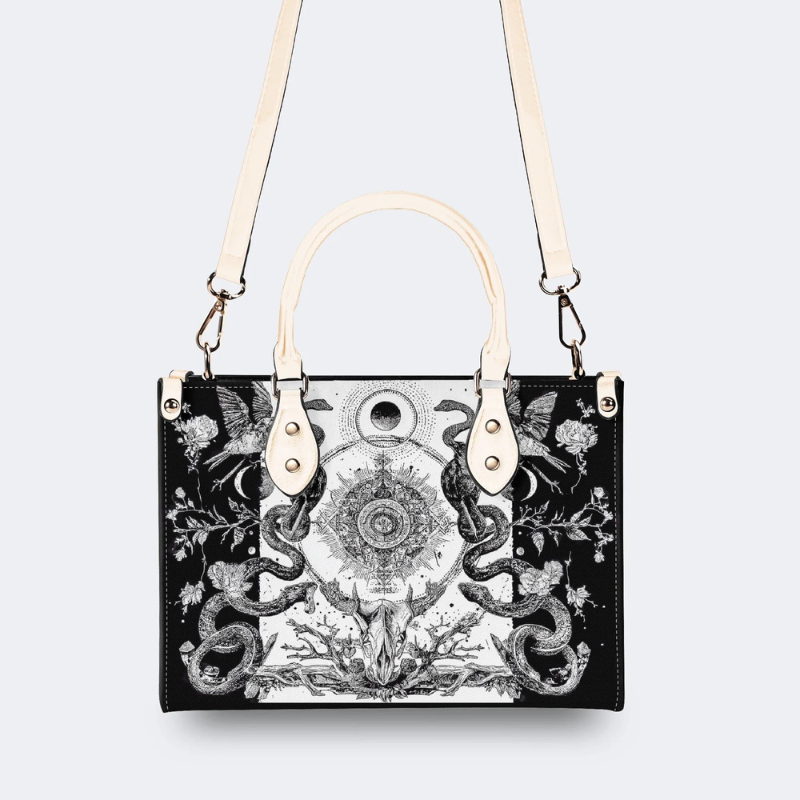 Retro Flora And Fauna And Sun Print Handbag_03