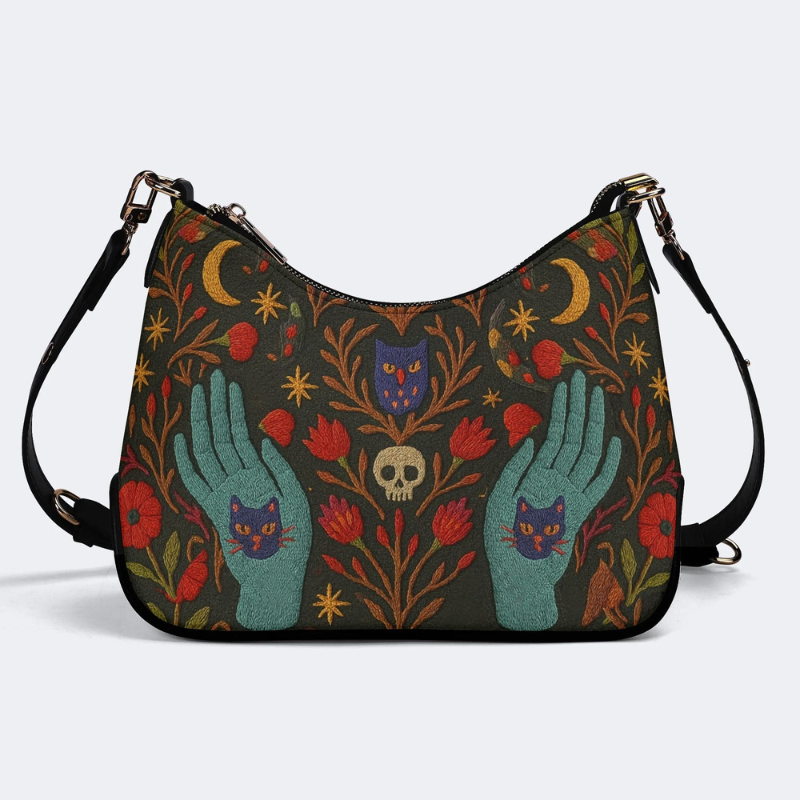 Retro Skull And Kitten Print Leather Crossbody Bag_01