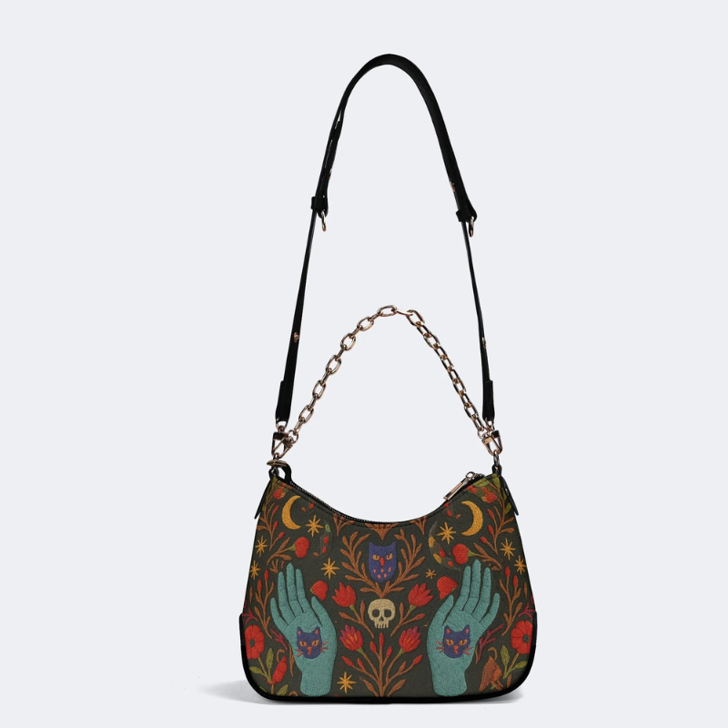 Retro Skull And Kitten Print Leather Crossbody Bag_04