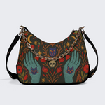 Retro Skull And Kitten Print Leather Crossbody Bag