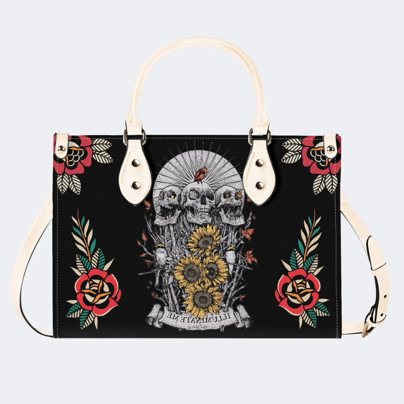 Skull And Sunflower Print Handbag Factory Direct Sales