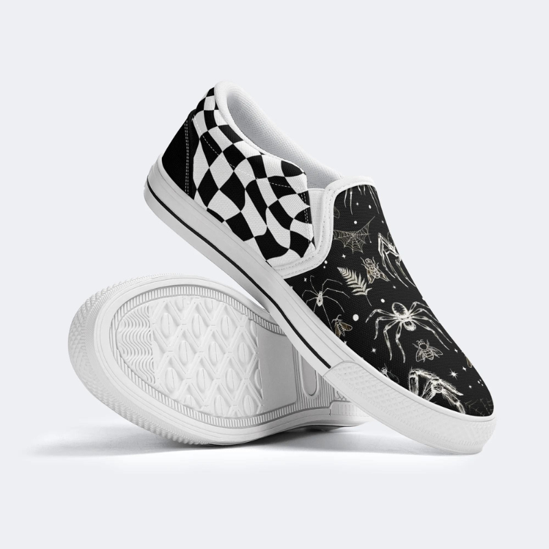 Spider And Moth Print Slip On Shoes