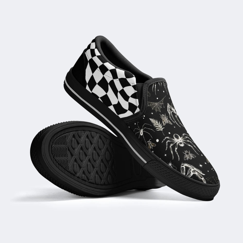 Spider And Moth Print Slip On Shoes