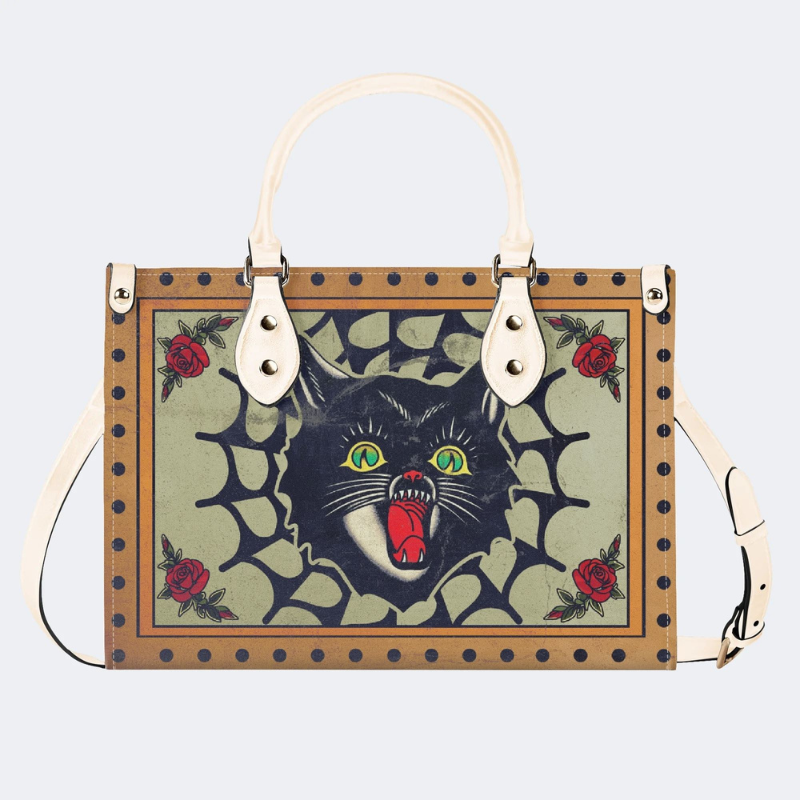 Spider Web Cat Head Print Handbag Factory Direct Sales