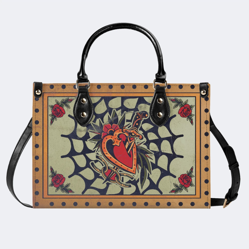 Spiderweb Heart And Dagger Print Handbag