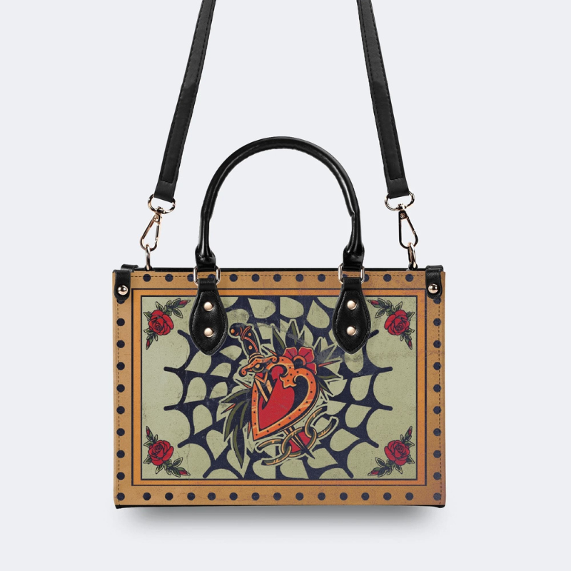 Spiderweb Heart And Dagger Print Handbag