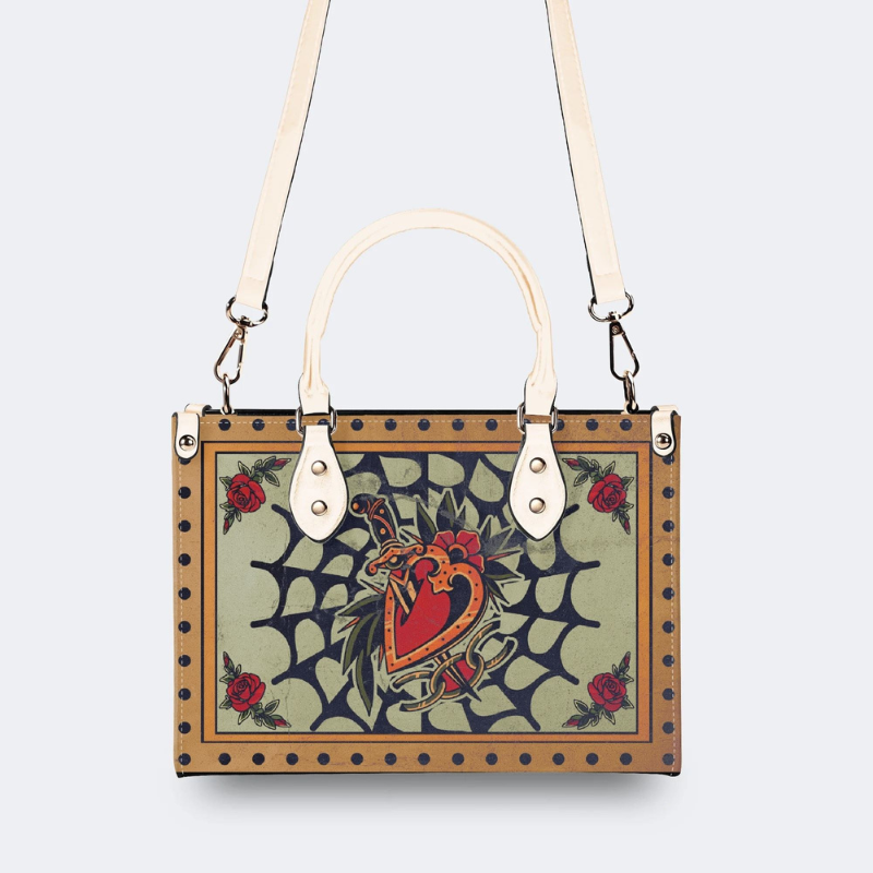 Spiderweb Heart And Dagger Print Handbag
