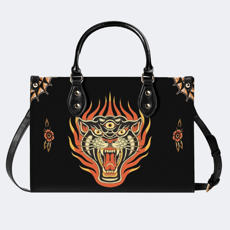 Three-eyed Black Panther Print Handbag