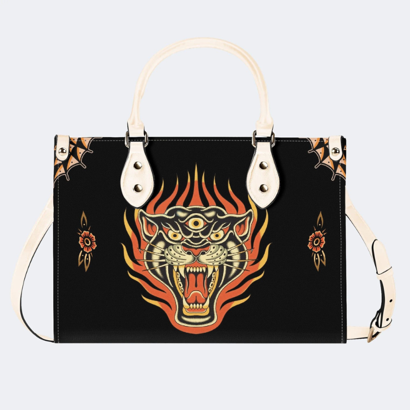 Three-eyed Black Panther Print Handbag