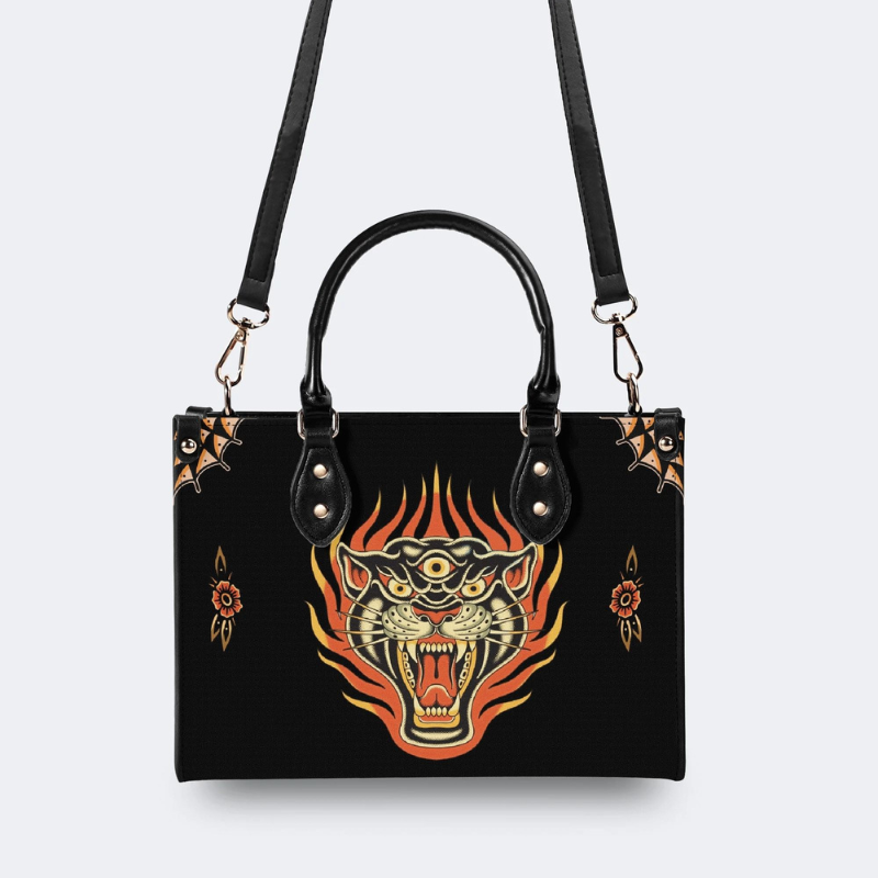 Three-eyed Black Panther Print Handbag