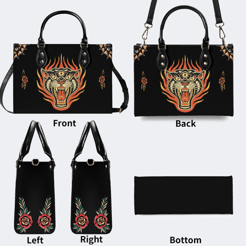 Three-eyed Black Panther Print Handbag