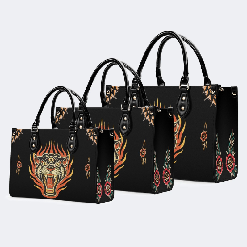 Three-eyed Black Panther Print Handbag