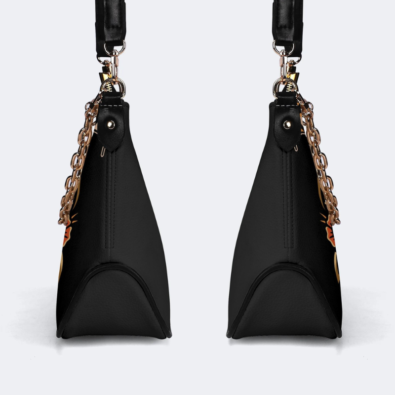 Traditional Tiger And Dragon Print Leather Crossbody Bag