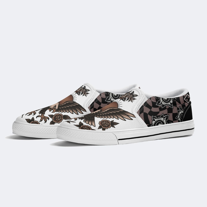 Vintage Eagle Day Print Slip On Shoes_01