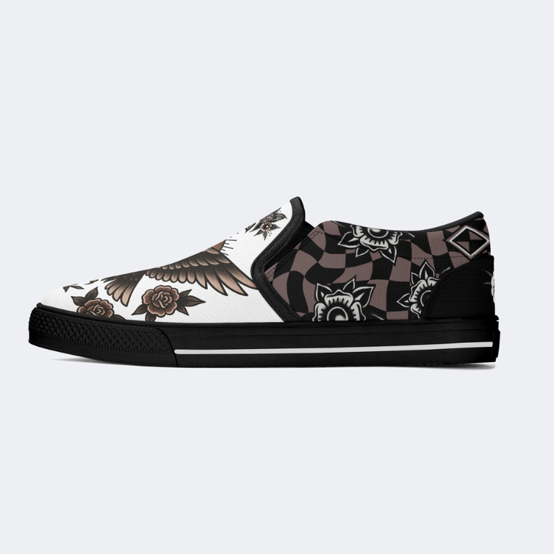 Vintage Eagle Day Print Slip On Shoes_07