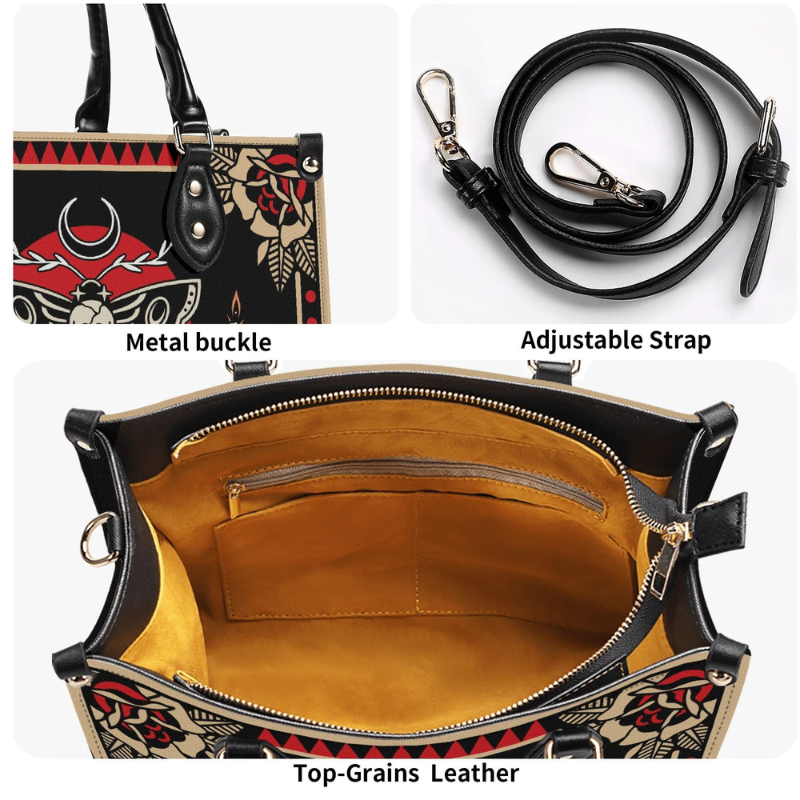 Vintage Red Sun Moth Print Handbag Factory Direct Sales_12