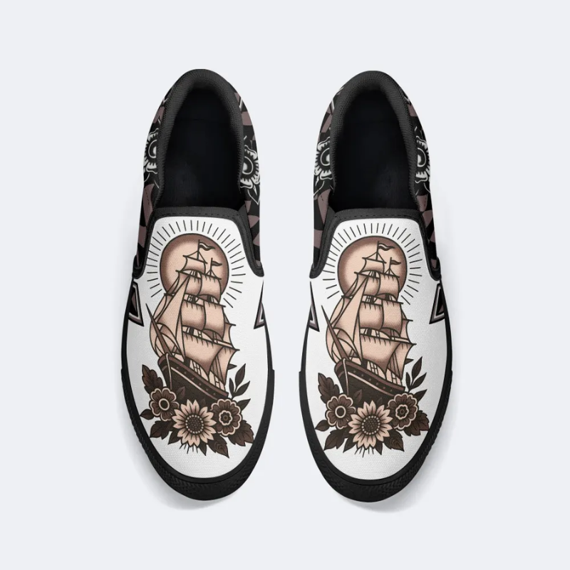 Vintage Sailboat Print Slip On Shoes_05