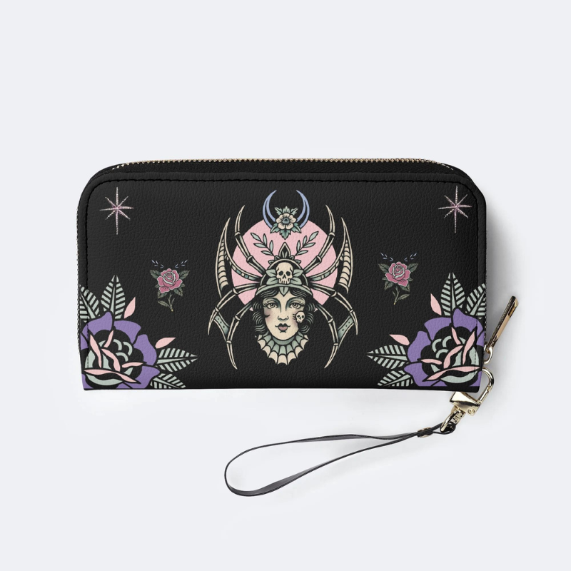 Vintage Spider Queen Print Leather Wallet