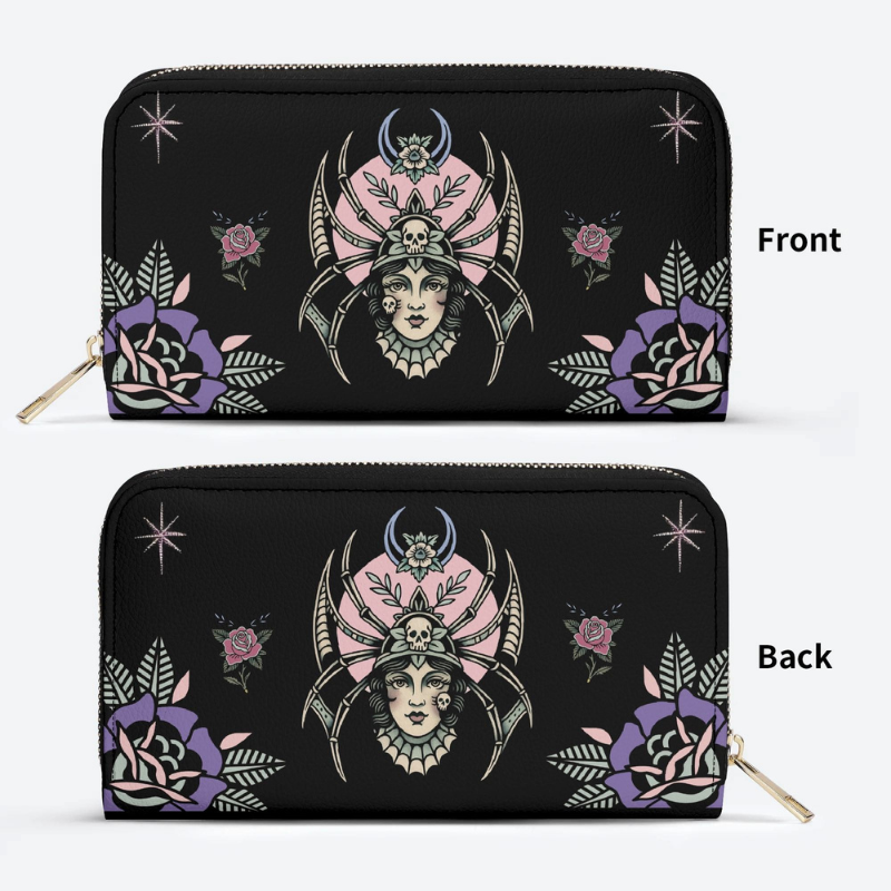 Vintage Spider Queen Print Leather Wallet_01
