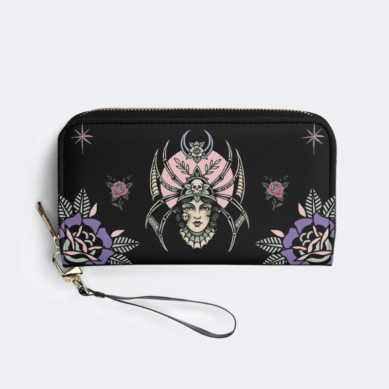 Vintage Spider Queen Print Leather Wallet_02