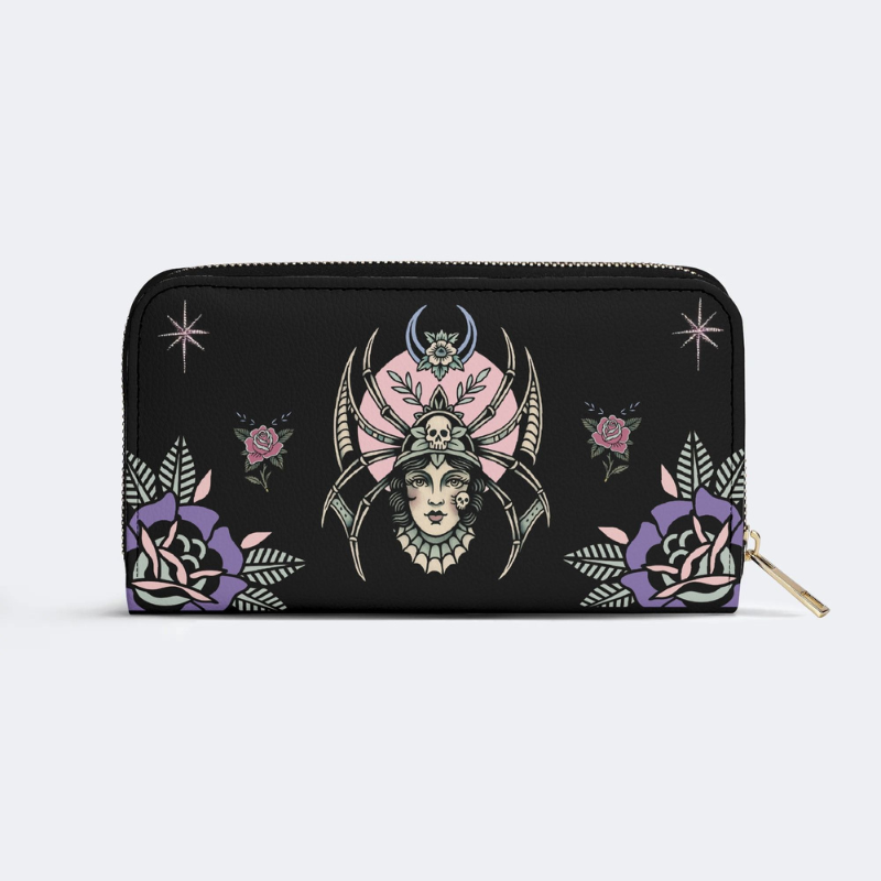 Vintage Spider Queen Print Leather Wallet_03