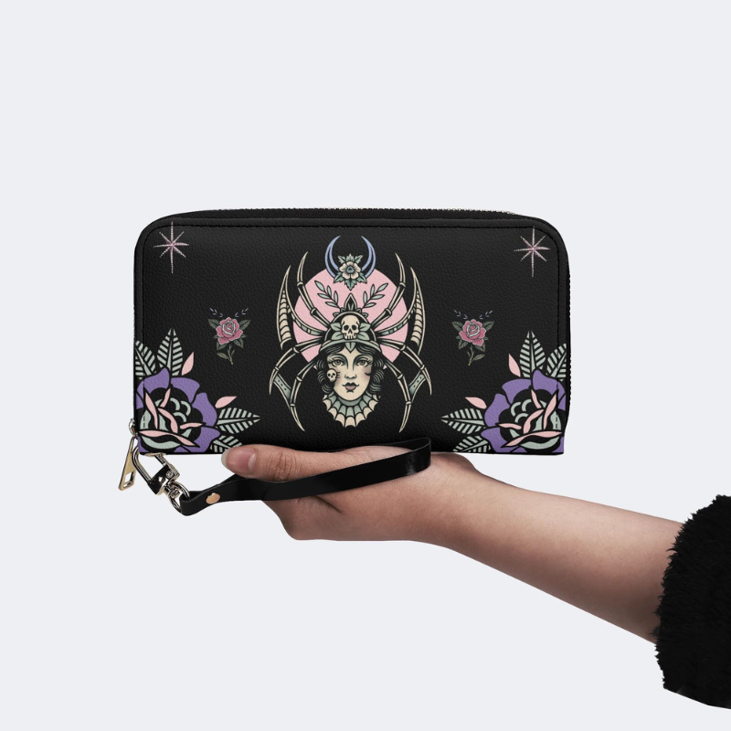 Vintage Spider Queen Print Leather Wallet_05