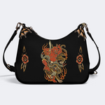 Vintage Tiger And Devil Print Leather Crossbody Bag