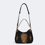 Vintage Tiger And Devil Print Leather Crossbody Bag