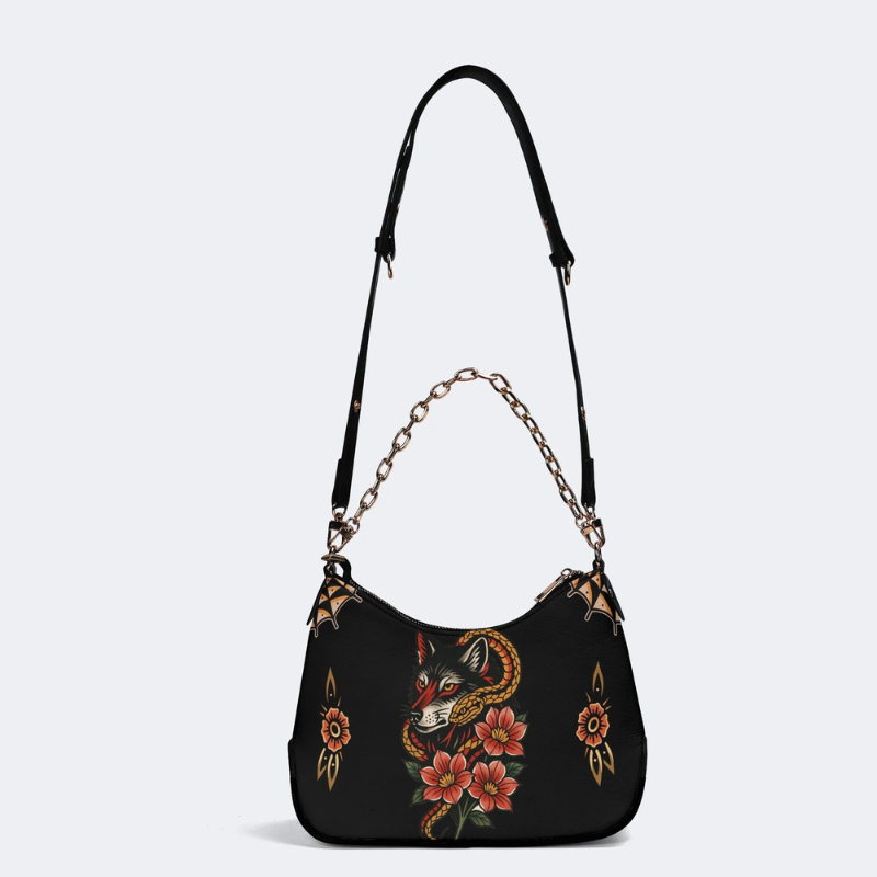 Wolf And Snake Print Leather Crossbody Bag