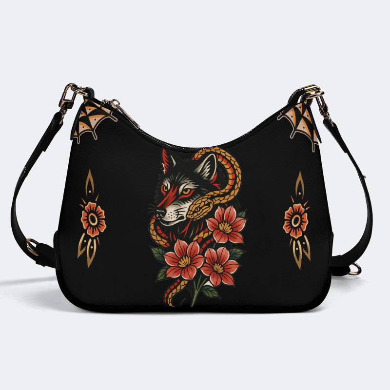 Wolf And Snake Print Leather Crossbody Bag