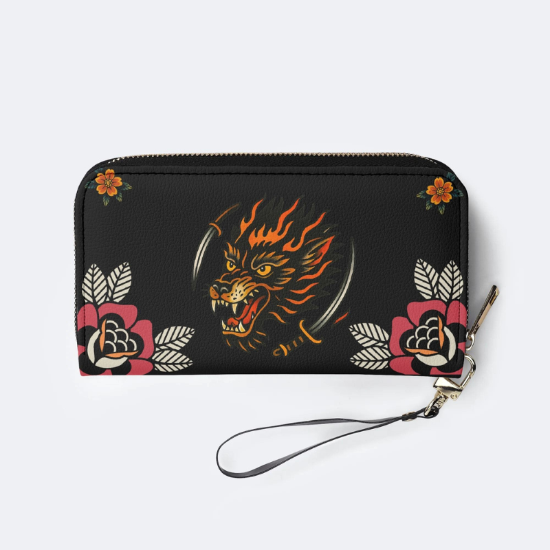 Wolf Head Print Leather Wallet Factory Direct Sales