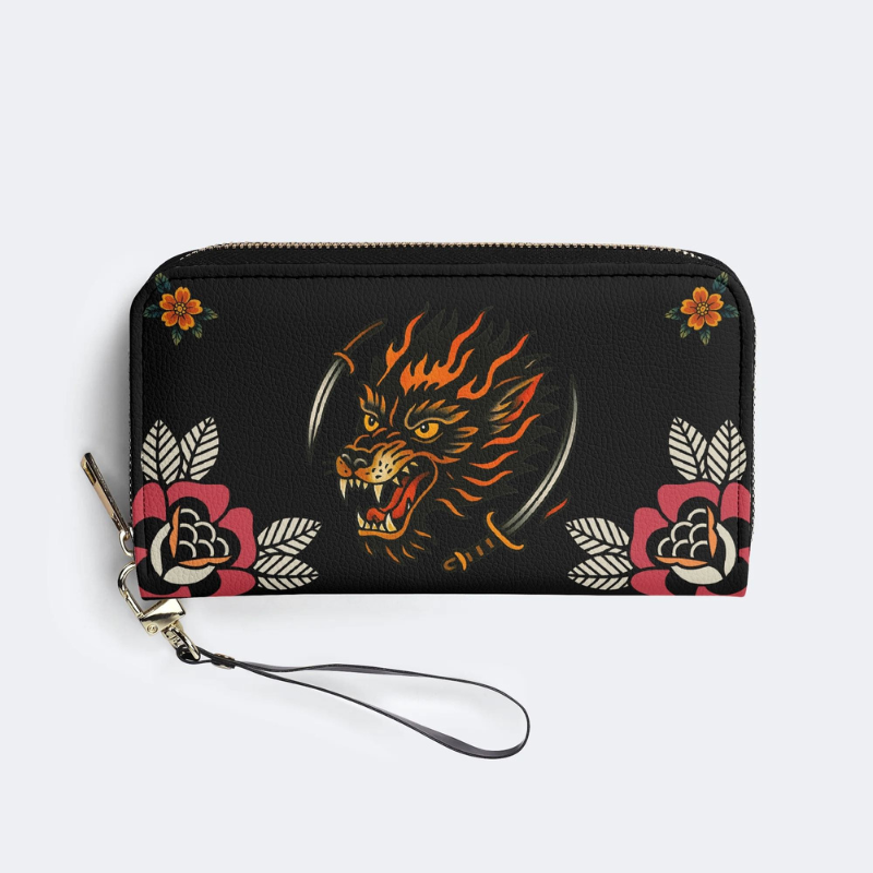 Wolf Head Print Leather Wallet Factory Direct Sales_02
