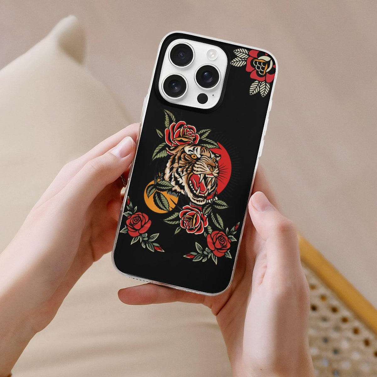 Old School Rose Tiger Print - Phone Case